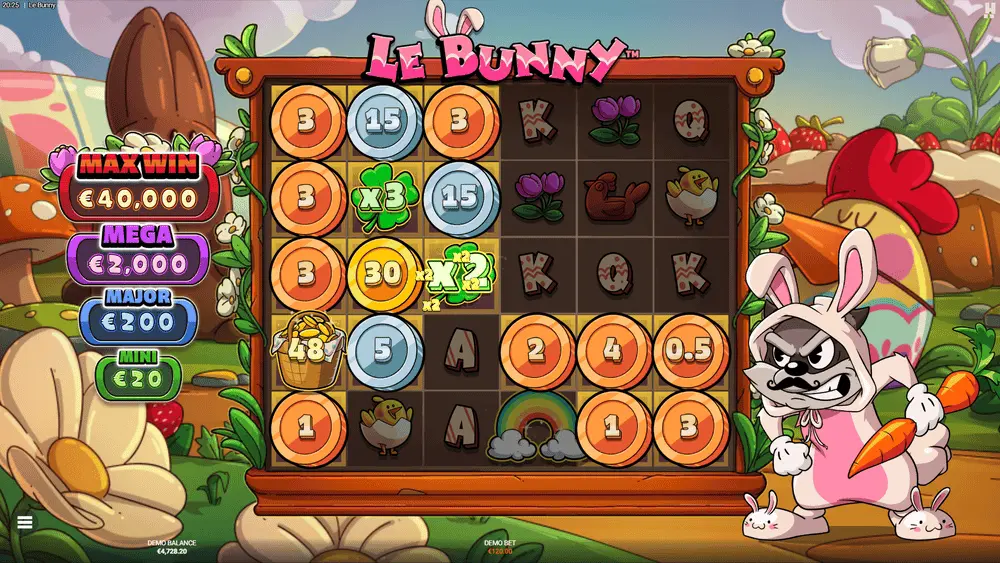 Le Bunny Hacksaw Gaming Goldener Klee multipliziert alle Münzwerte auf Spielfeld