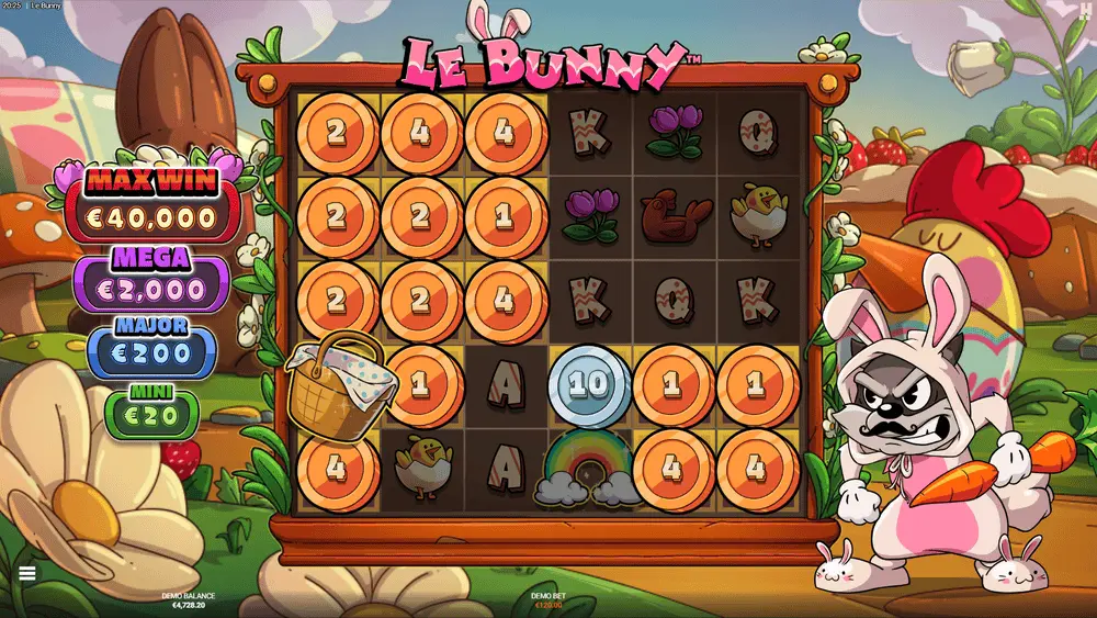 Le Bunny-Spiel-Eimer-Symbol sammelt alle Münzen auf dem Spielfeld ein.