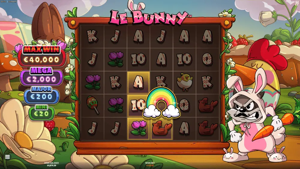 Le Bunny Casino Regenbogen-Symbol aktiviert alle Goldenen Felder über Spielfeld